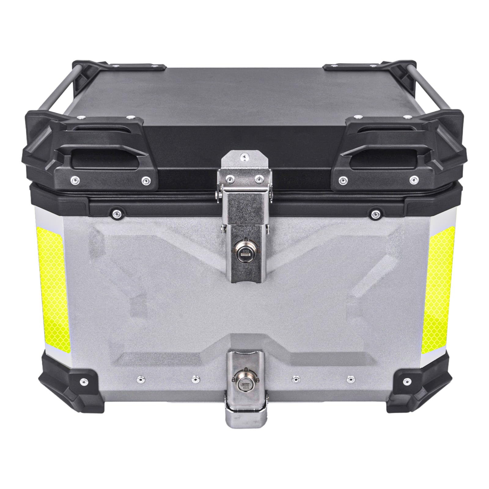 55L Waterproof Aluminum Motorcycle Top Case - Rear Storage Box for Luggage, Helmet & Tools - Fits Motorcycles, RVs & Yachts - Durable Silver Finish for Outdoor Adventures & Road Trips