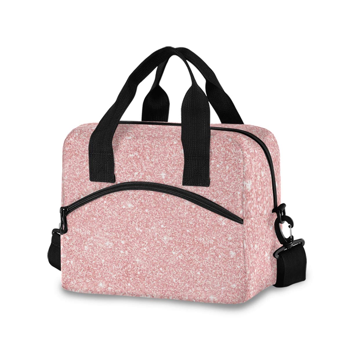 Rose Gold Glitter Leakproof Lunch Bag for Women - Insulated Crossbody Lunch Cooler with Adjustable Shoulder Strap - Perfect for Work, School, Nursing & Teaching - Stylish Lunch Box Purse for Professionals