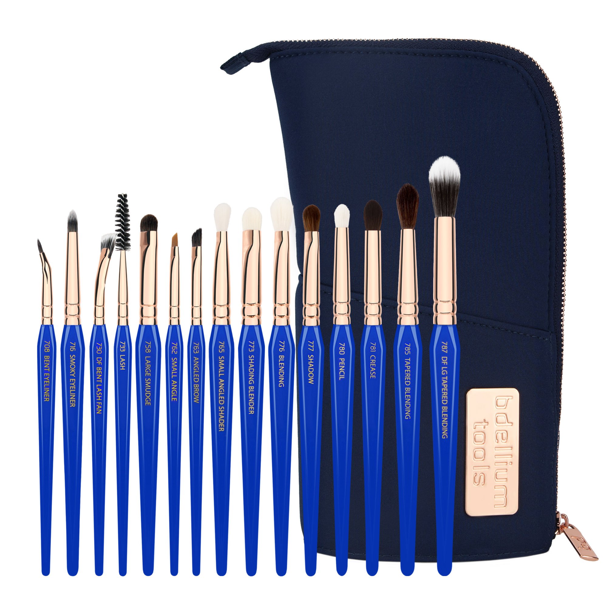 Bdellium Tools Professional 15-Piece Golden Triangle Makeup Brush Set for Eyes with Stand-Up Pouch - Perfect for Makeup Artists, Travel & Everyday Beauty Routine