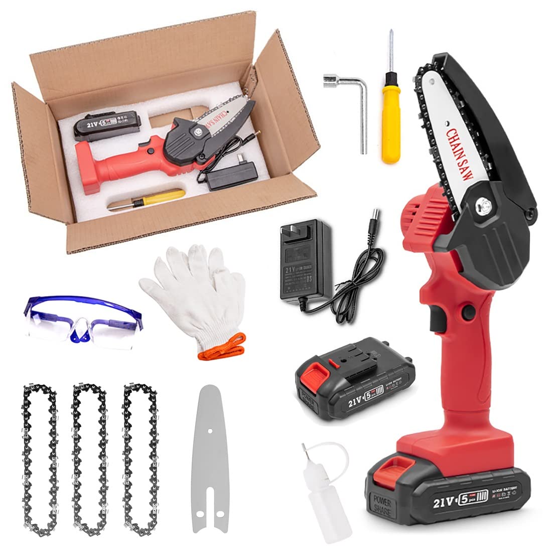 4 Inch Mini Cordless Chainsaw with Battery & LED Light - Portable Electric Chainsaw for Gardening, Wood Cutting & Outdoor Camping - Perfect for Tree Trimming, DIY Projects & Backyard Maintenance