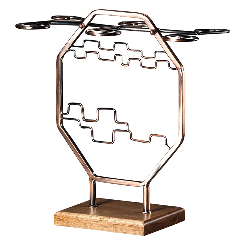 Stylish Freestanding Wine Glass Rack - Metal Stemware Holder with Wooden Base, Holds 6 Glasses - Perfect for Kitchen Counter, Bar, Dining Table & Wine Storage Organization