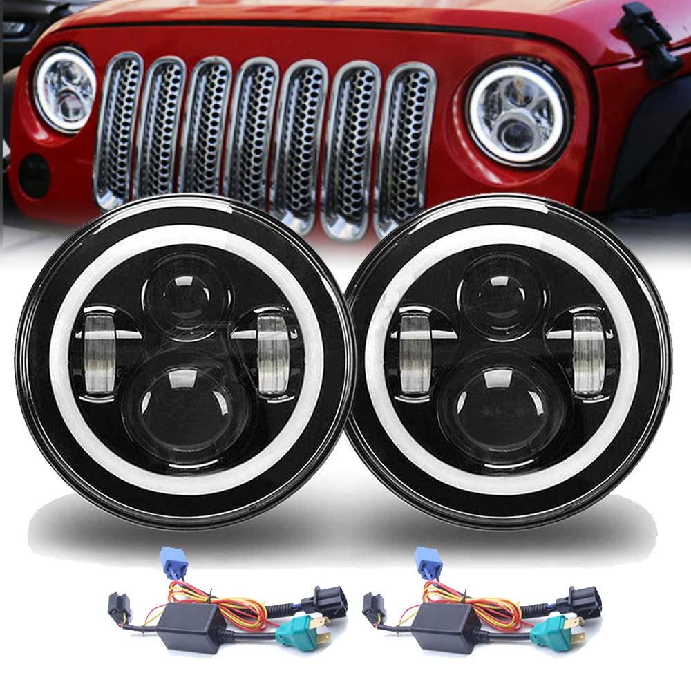 Autofu LED Headlight H4-H13 Hi/Lo Beam with Halo Angel Eyes DRL - Compatible with 2003-2009 AM General & 1992-2001 Models - Upgrade Your Night Driving & Off-Road Adventure