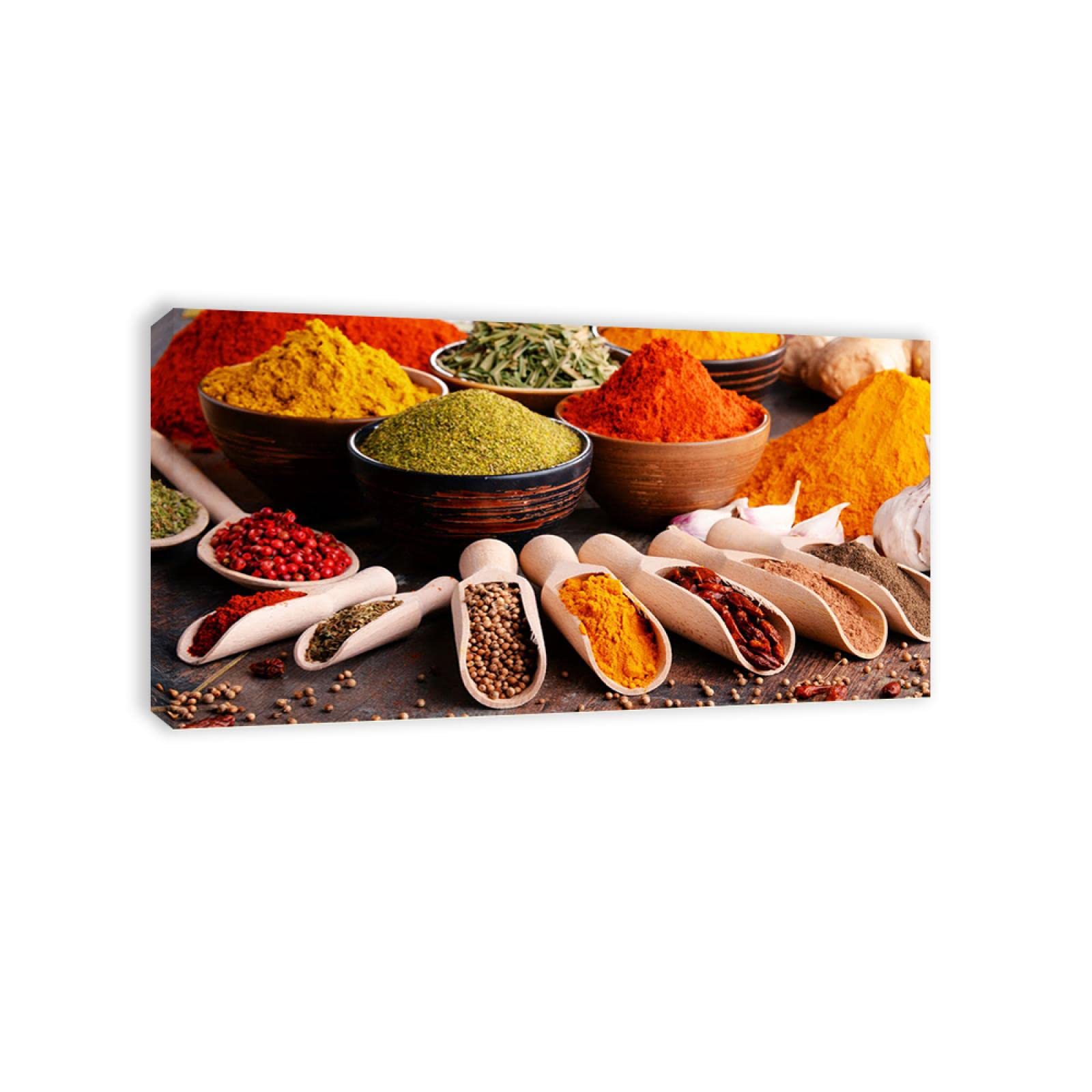 Framed Kitchen Wall Art - Still Life Spices in Wooden Spoon Canvas Painting, 35x63 Inch Ready to Hang Food Photography Decor for Dining Room & Kitchen | Perfect for Home Decor, Housewarming Gifts & Restaurant Wall Decoration