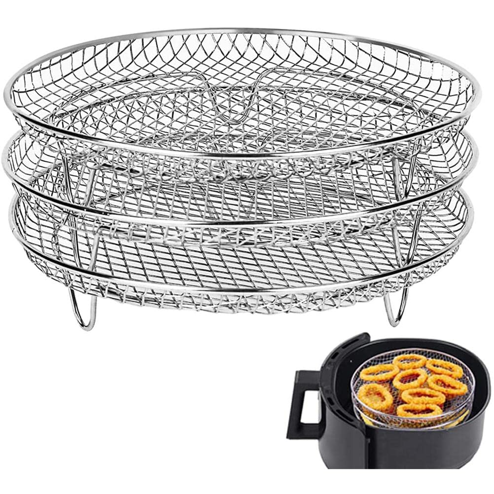 SFNTION 3-Piece Stackable Air Fryer Rack Set - 304 Stainless Steel Dehydrator Racks & Stand for Air Fryers | Perfect for Cooking, Baking, and Food Dehydrating