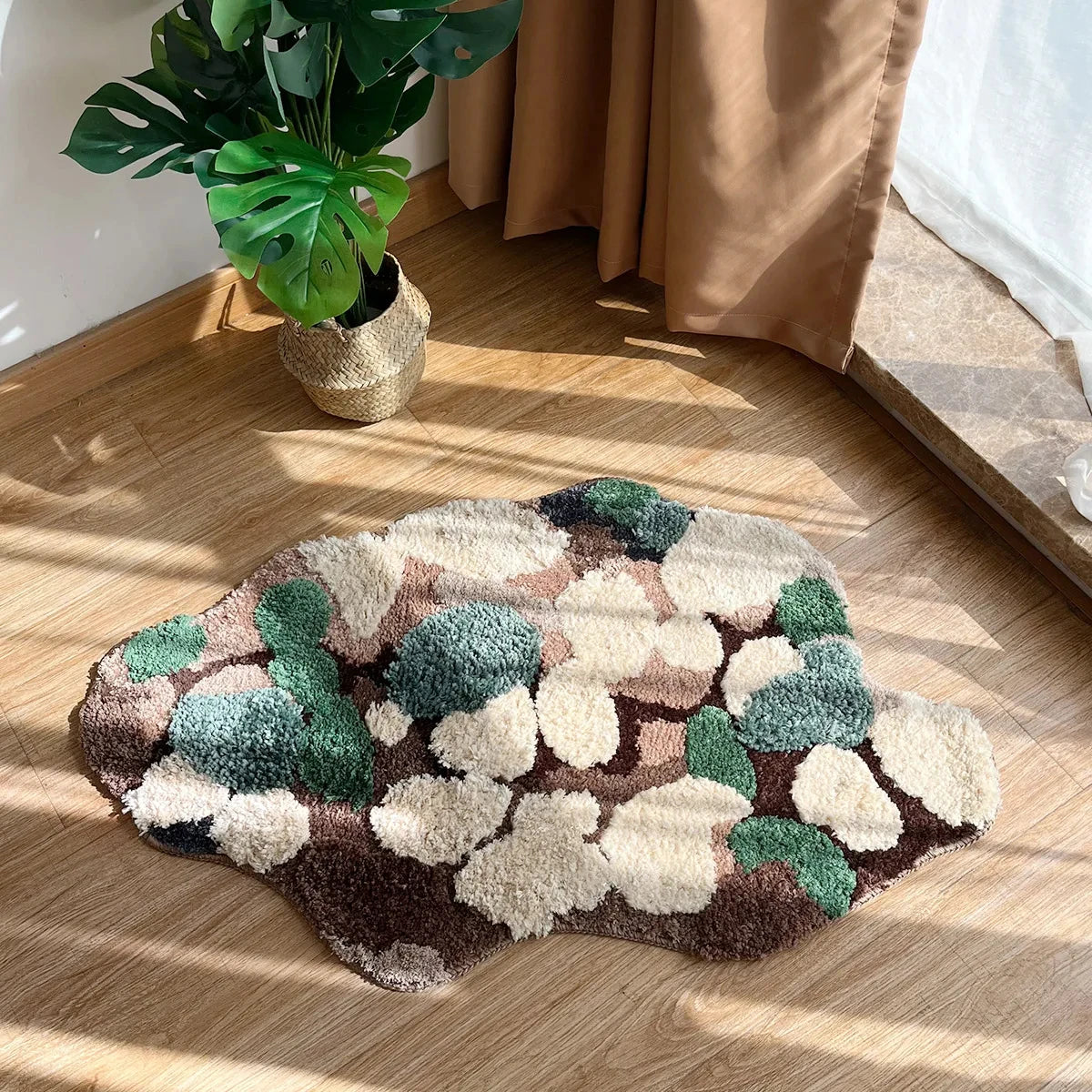 Abstract Forest Moss Tufted Accent Rug - Soft Modern Home Decor for Living Room, Bedroom & Nursery - Eco-Friendly Floor Mat for Cozy Interior Design