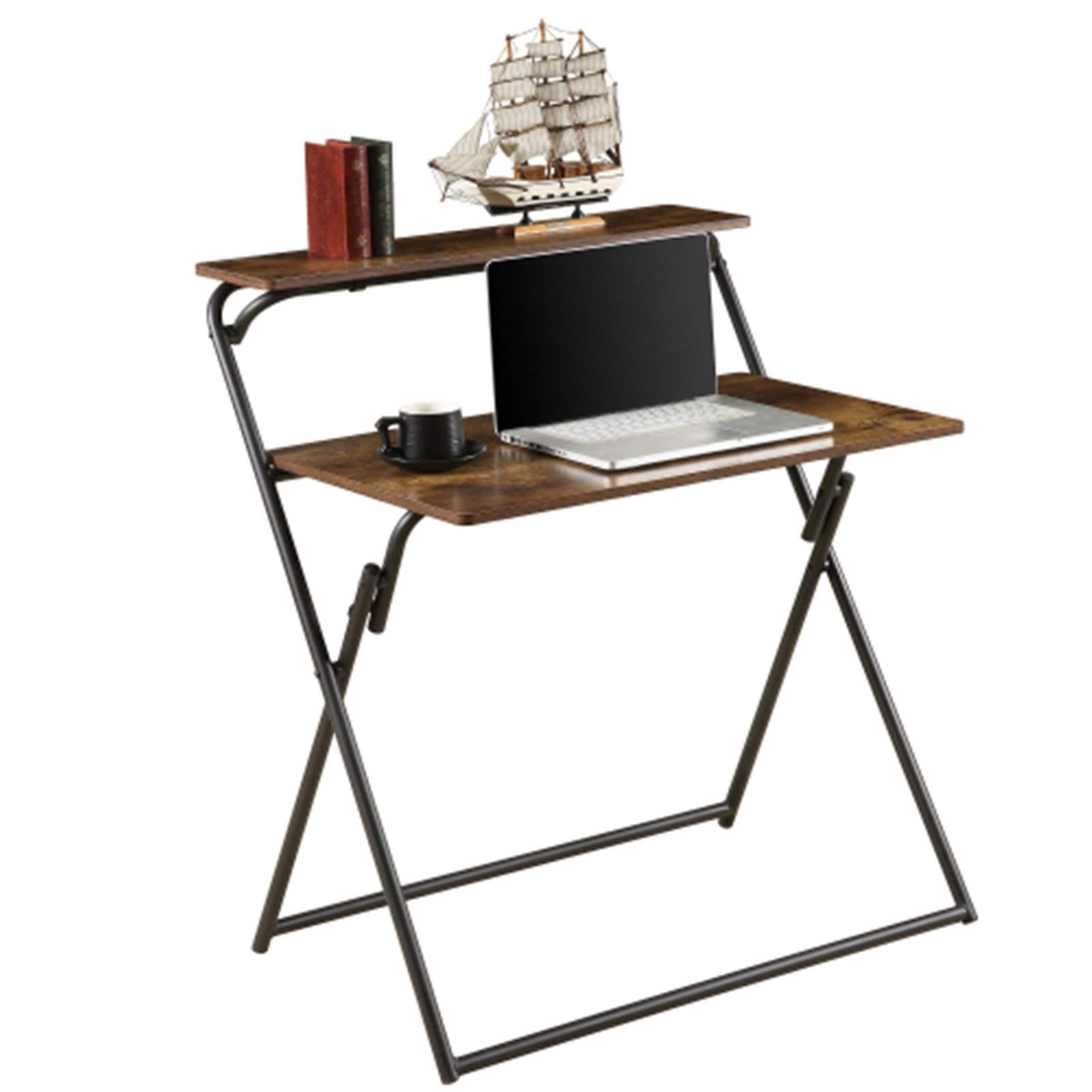 2-Tier Folding Computer Desk with Shelves - Space Saving Home Office Desk, No Assembly Required, Study Writing Table for Small Spaces - Perfect for Apartments, Dorms & Compact Home Offices