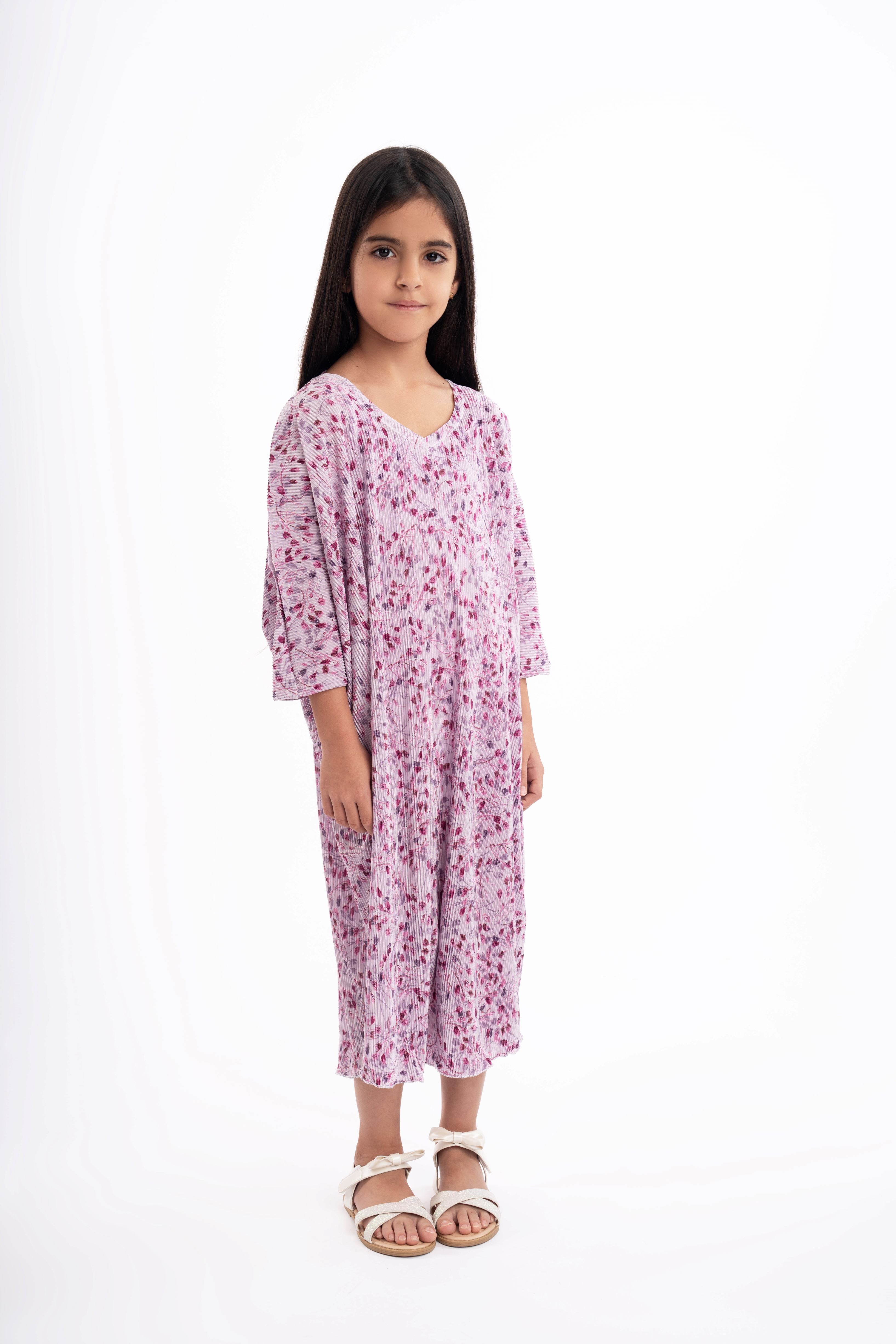 Floral Printed Kaftan for Girls - Soft Cotton Summer Dress with Elastic Waist - Perfect for Beach, Pool, and Vacation Outfits