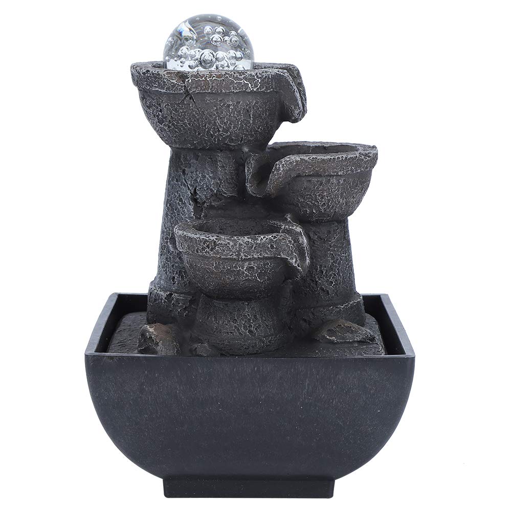 LED Illuminated Indoor Tabletop Water Fountain with Waterfall Flow & Light Ball - Home Office Decor, Feng Shui Relaxation, US Plug - Perfect for Meditation Spaces, Bedroom Ambiance & Stress Relief