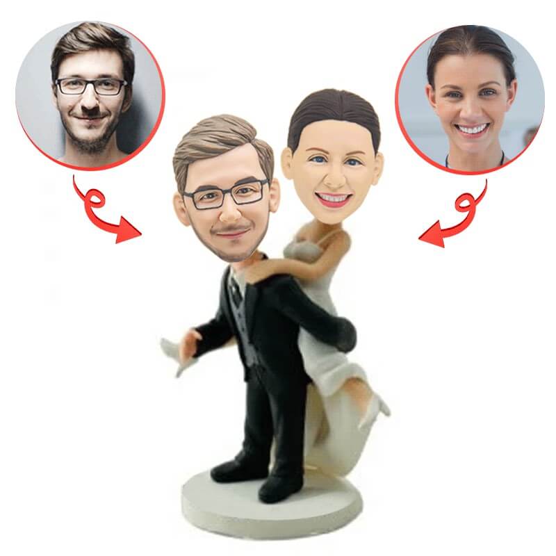 Custom Bride & Groom Personalized Bobblehead Couple - Wedding Cake Topper, Anniversary Gift, or Romantic Home Decor