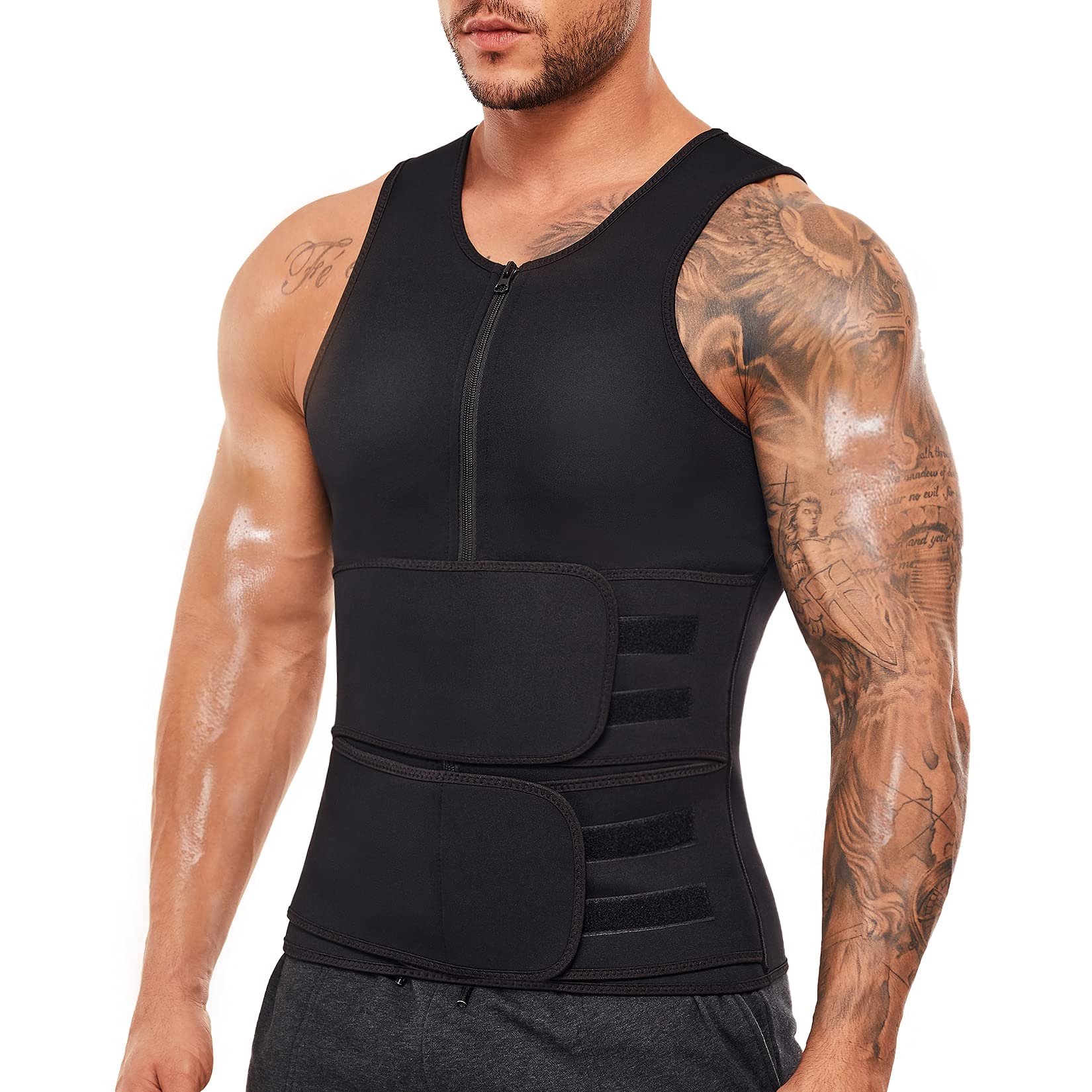 Wonderience Men's Sauna Suit with Adjustable Waist Trainer Belt - Neoprene Sweat Vest for Weight Loss & Detox - Perfect for Gym, Workout & Home Fitness Training