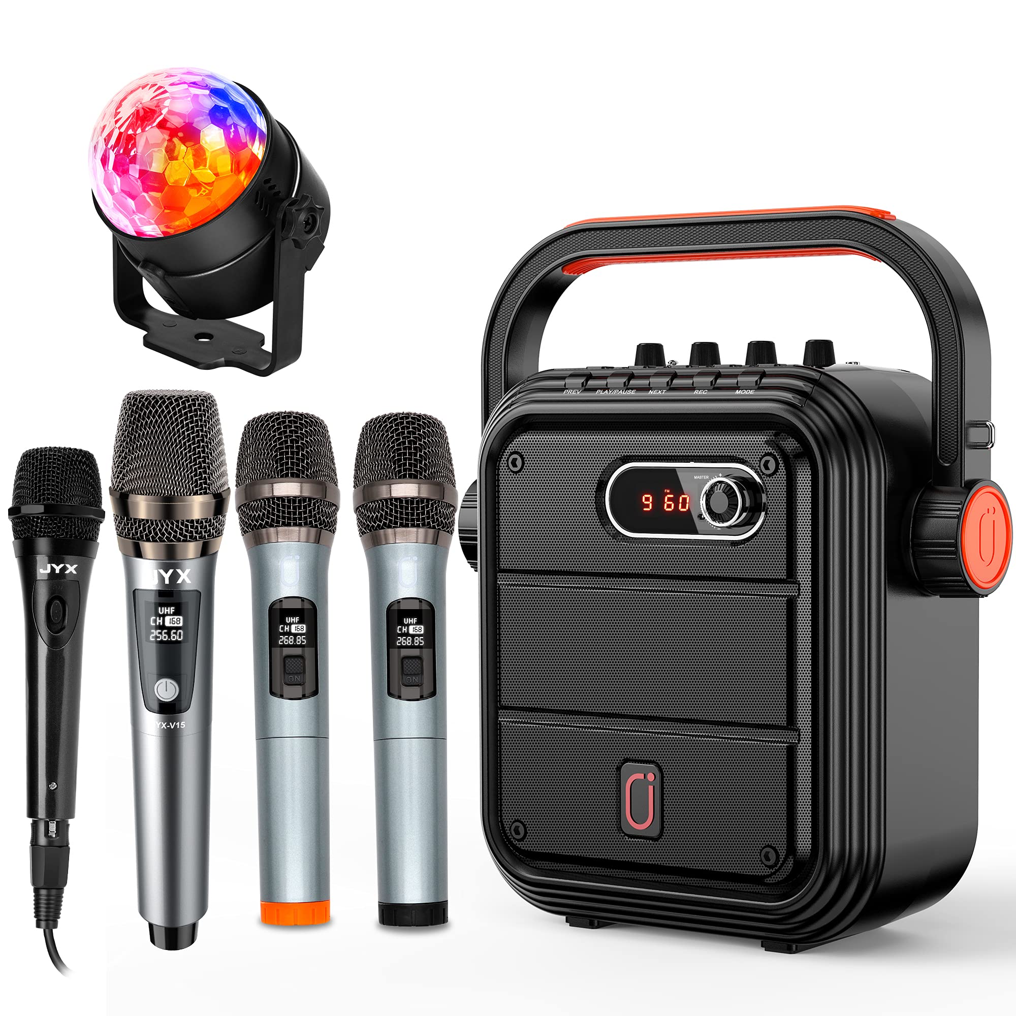 JYX Karaoke Machine with 4 Wireless Microphones, Bluetooth Speaker & Disco Lights - Portable Home Party System for Singing, Dancing & Entertainment