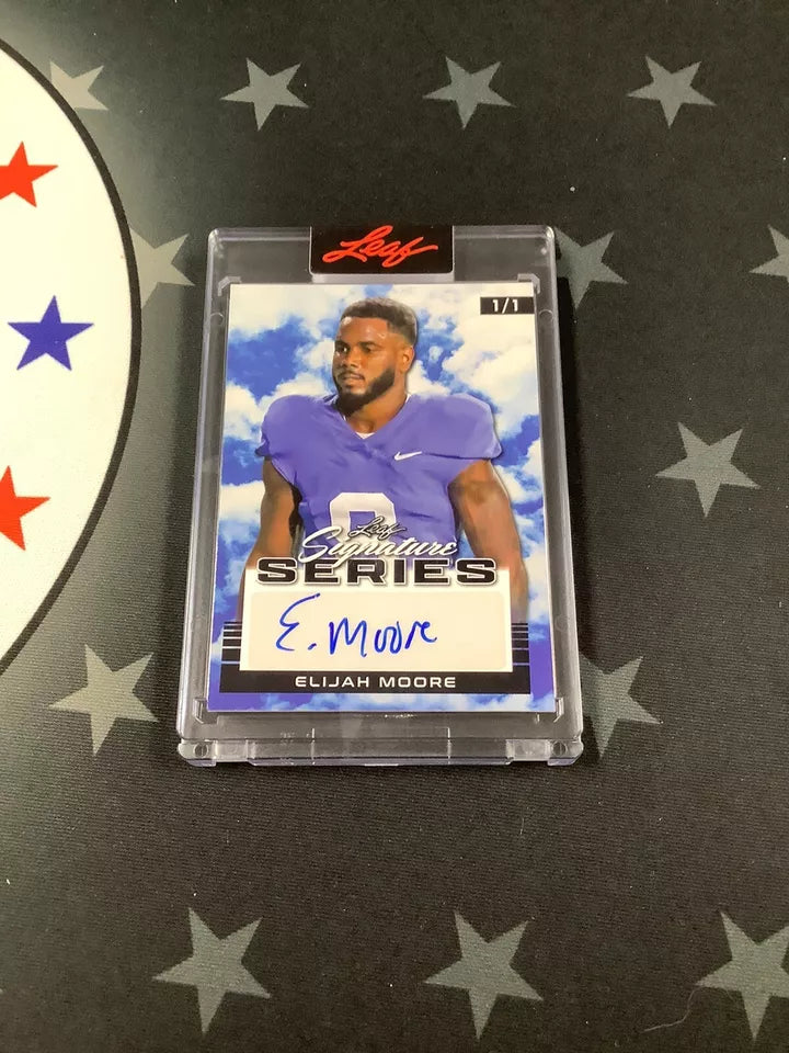 2022 Elijah Moore Leaf Signature Series Football Auto #1/1 SS EM2 - Rare Collectible for NFL Fans & Sports Memorabilia Enthusiasts - Perfect for Display, Gifting, and Investment