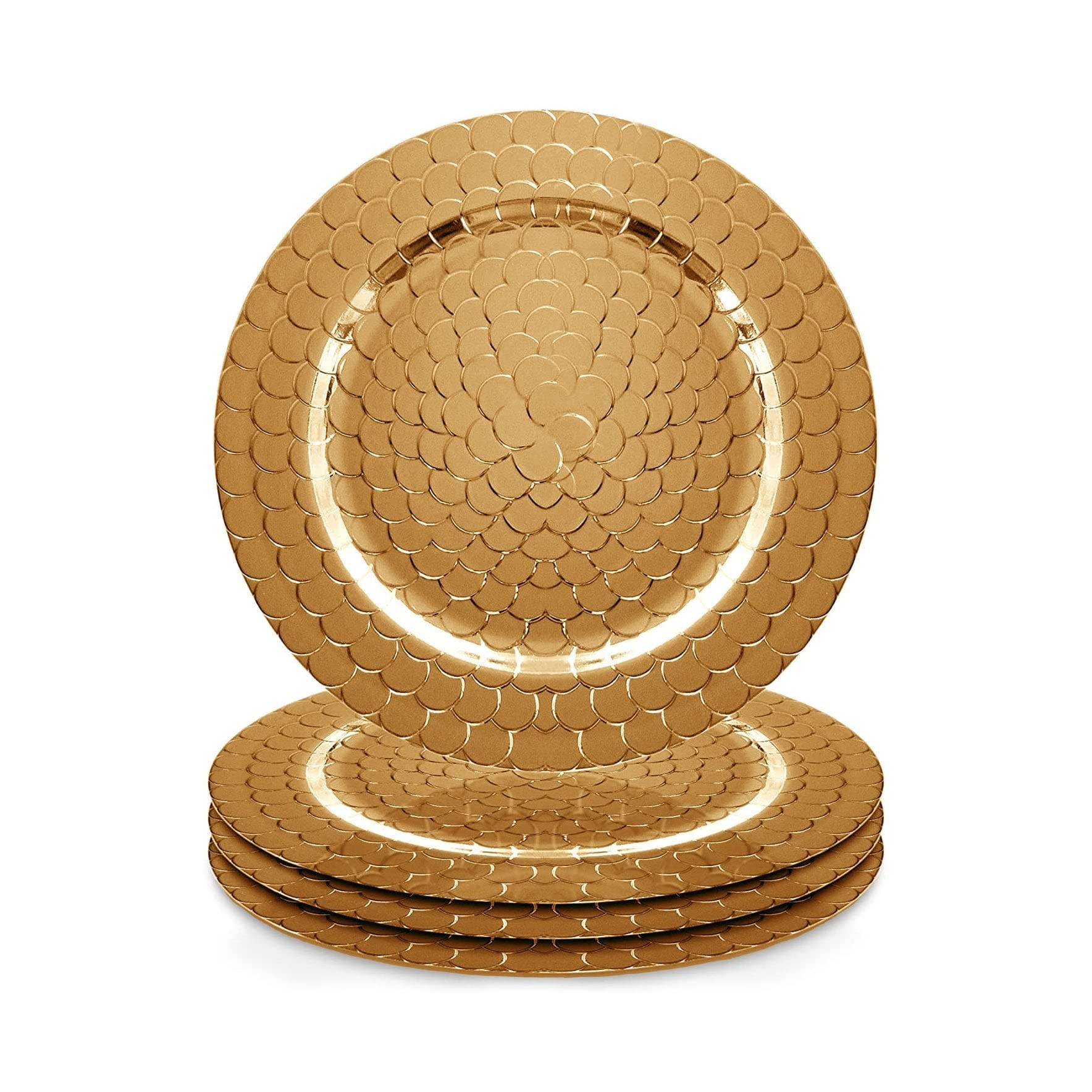 Handmade Gold Snake Design Set of 4 Round Charger Plates - Elegant Table Setting for Weddings, Parties & Formal Dining