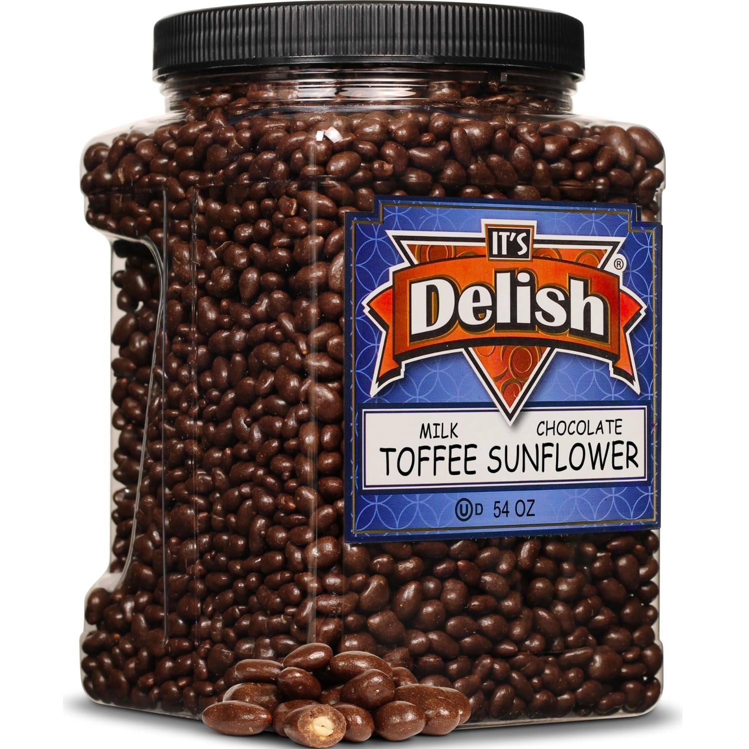 Premium Milk Chocolate Toffee Covered Sunflower Seeds - 54oz Bulk Jumbo Container - Perfect for Snacking, Gifting & Party Favors