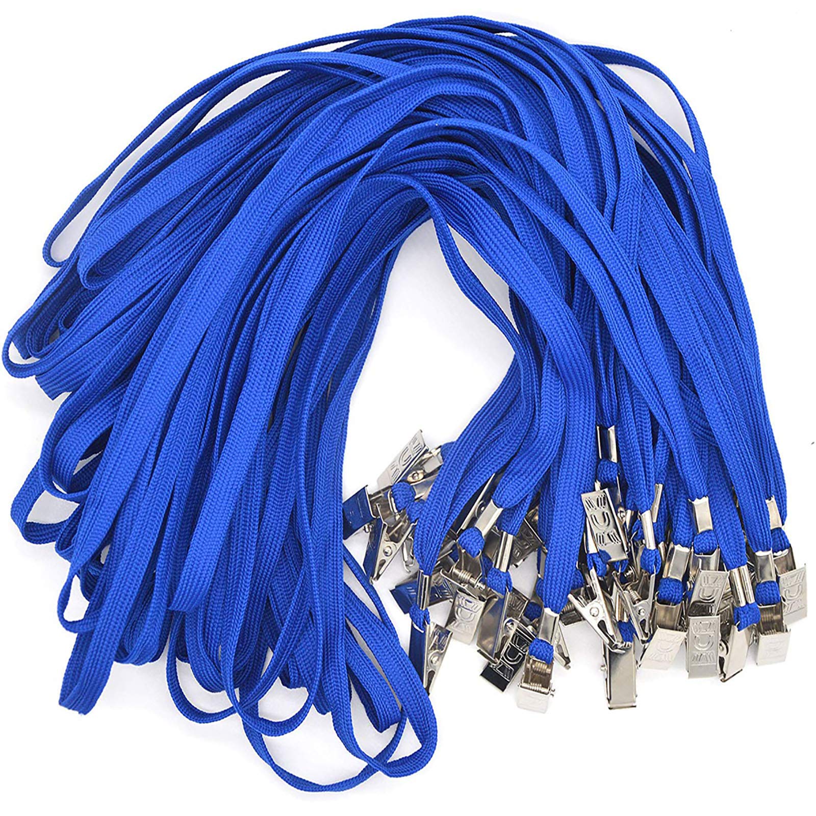 Blue Lanyards 100 Pack with Bulldog Clip - for Badges & ID Cards at Work