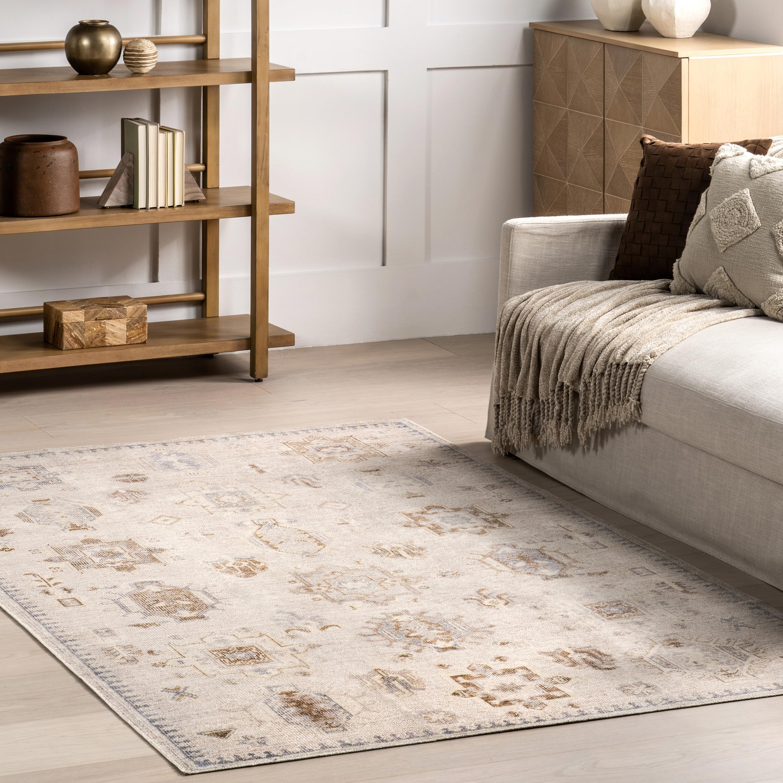 nuLOOM Krystin Medallion 6x9 Machine Washable Area Rug - Soft Beige/Ivory Indoor Rug for Living Room, Bedroom, Dining Room & Kitchen - Perfect for High Traffic Areas & Home Decor