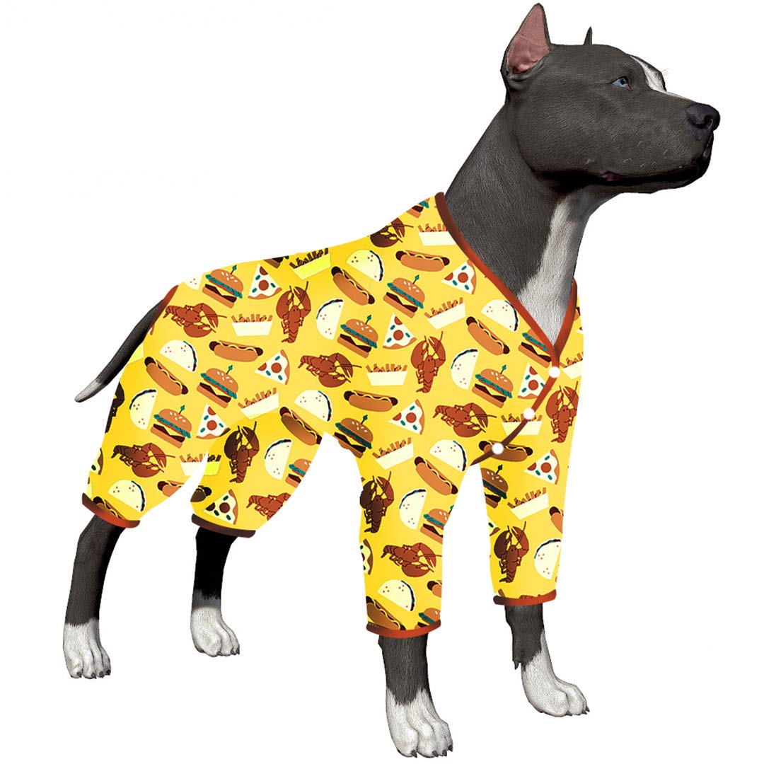 LovinPet Large Dog Clothes - Anxiety Relief & Anti Licking Recovery Suit for Dogs | Soft Dog Sweater Pajamas with Brushstroke Floral Print (White/Hot Pink) - Perfect for Post-Surgery Care & Comfortable Nightwear