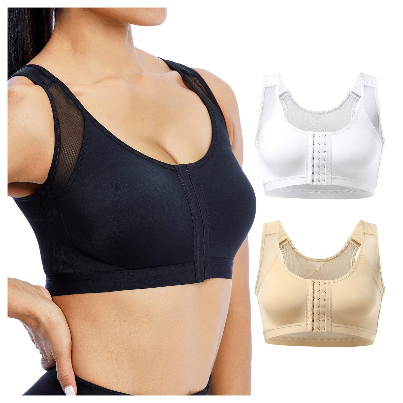 Plus Size Front Closure Sports Bras for Women - No Underwire Push Up Bra, Sexy Full Figure T-Shirt Bra with Padded Wireless Support - Perfect for Yoga, Running & Gym Workouts