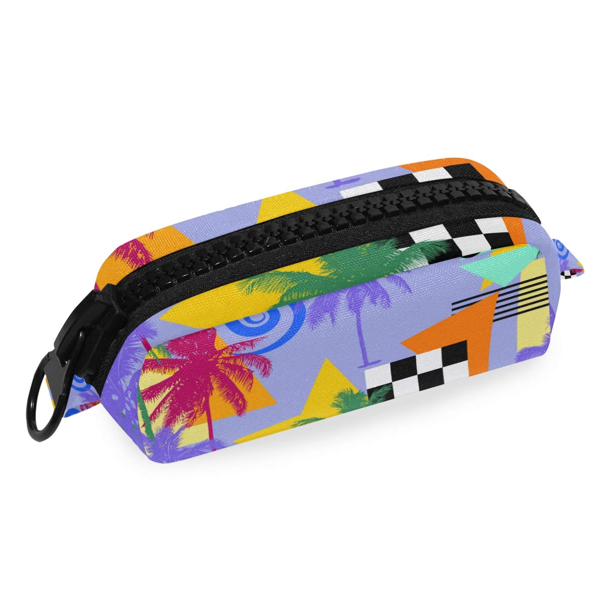 FengJu Large Capacity Pencil Case with Zipper - Makeup Organizer Pouch for Pens, Markers & Cosmetics - Perfect for School, Office & Travel (Purple Palm Design)