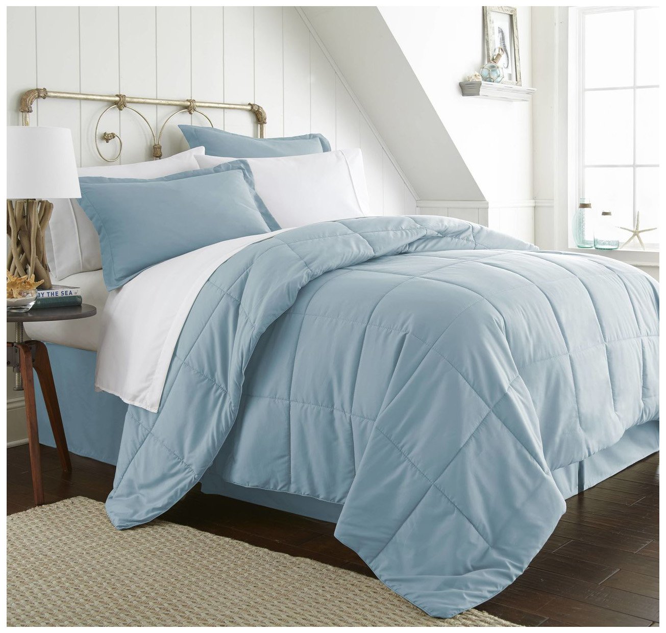 ienjoy Home Bed in a Bag Full Size Comforter Set - Aqua Blue 7-Piece Bedding Set with Sheets, Pillowcases & Shams - Soft Microfiber for Cozy Bedroom Decor