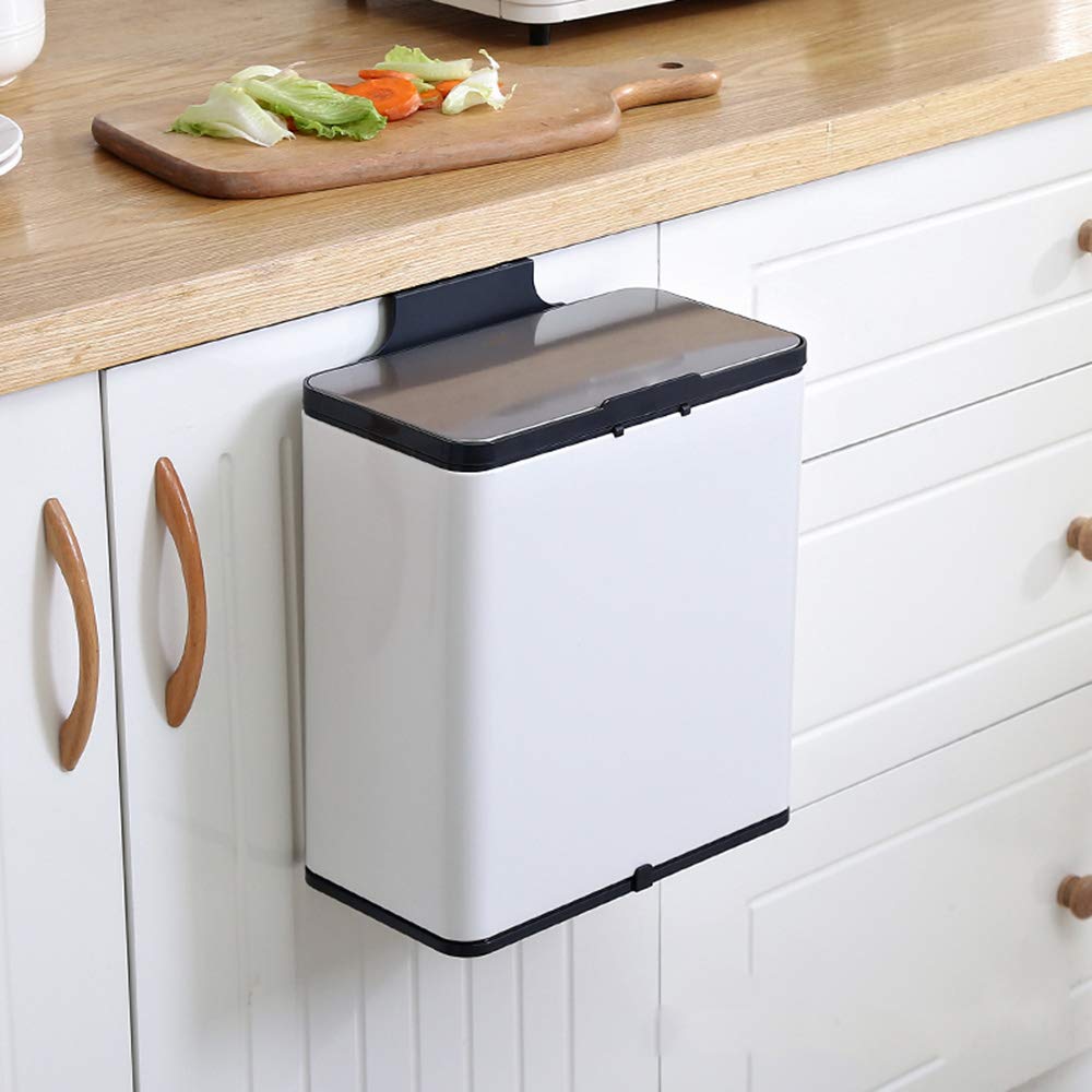 Stainless Steel Hanging Trash Can for Kitchen Cabinet Door - 6L Capacity, Space-Saving Design for Kitchen Drawer, Bedroom, Dorm Room, and Car Use