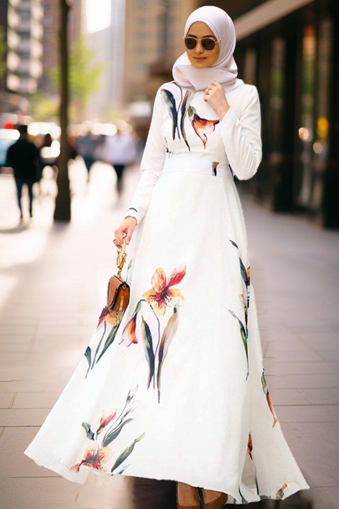 Bellflower Modest Dress for Women - Floral Print Long Sleeve Maxi Dress with Side Pockets | Perfect for Church, Weddings, and Special Occasions