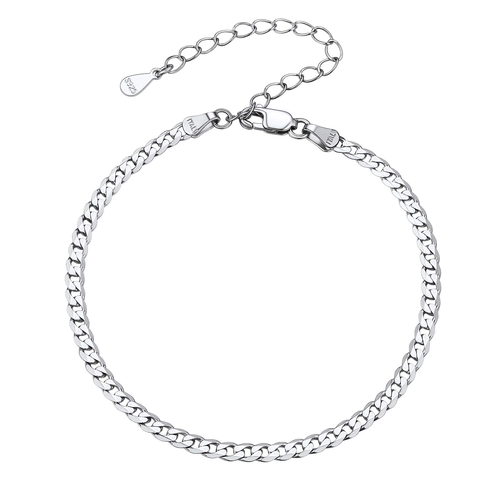 Sterling Silver Ankle Bracelets for Women - Adjustable 8.6-10.6
