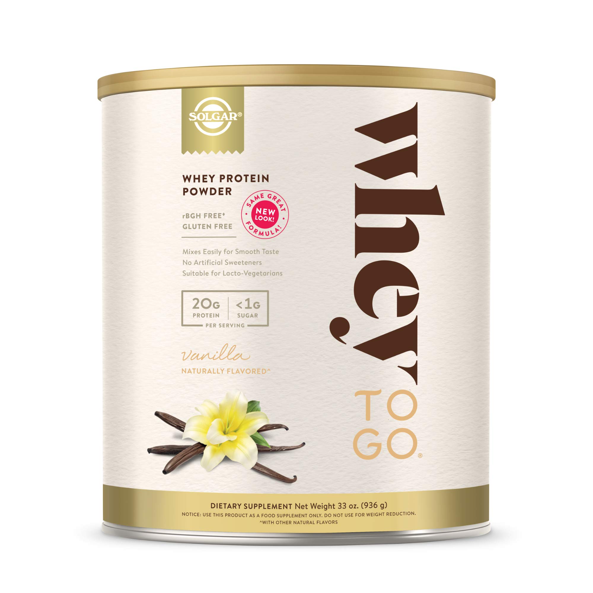 Solgar Whey to Go Vanilla Whey Protein Powder - 33 oz | Whey Protein Isolate & Concentrate Blend | Easy Mixing, Smooth Taste | Gluten Free | 20g Protein per Serving | Perfect for Post-Workout Recovery & Healthy Smoothies