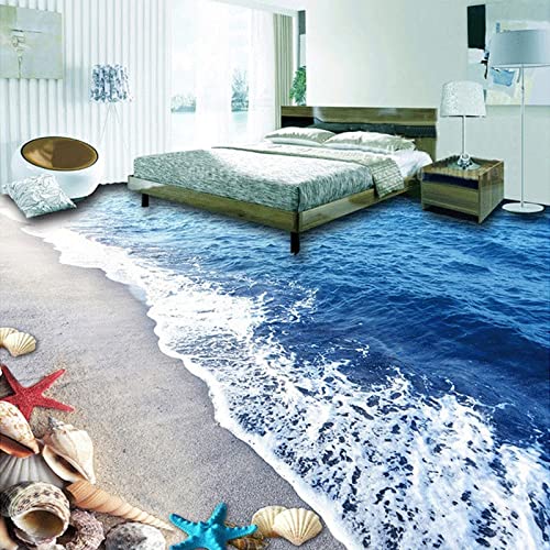 3D Beach Sand Shells Self-Adhesive PVC Waterproof Wallpaper - Peel and Stick Floor & Wall Mural for Living Room, Bedroom, Bathroom - Easy DIY Home Decor Upgrade for Coastal Theme Spaces