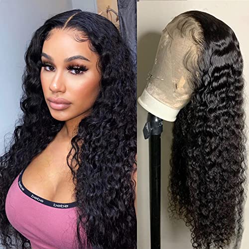 GLOWNINA 13x4 Deep Wave Lace Front Wigs - Brazilian Virgin Human Hair - HD Transparent Pre-Plucked 180% Density Glueless Lace Frontal Wig - Natural Black 18 Inch - Perfect for Daily Wear, Parties & Special Occasions