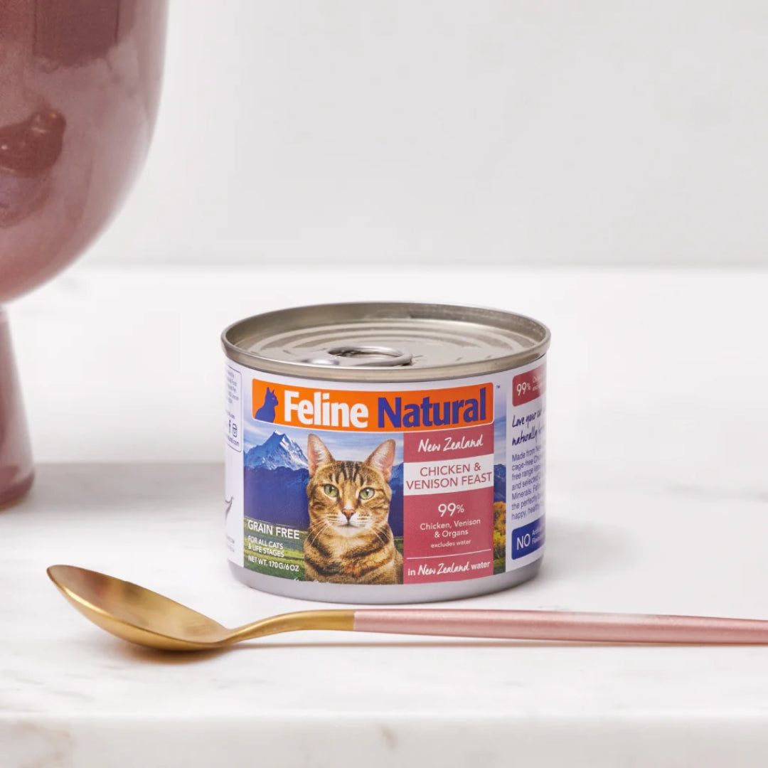 Feline Natural Grain-Free Cat Canned Food - Chicken & Venison Feast - 170g Wet Cat Food for Adult & Senior Cats - High Protein, All-Natural Ingredients - Perfect for Picky Eaters & Digestive Health