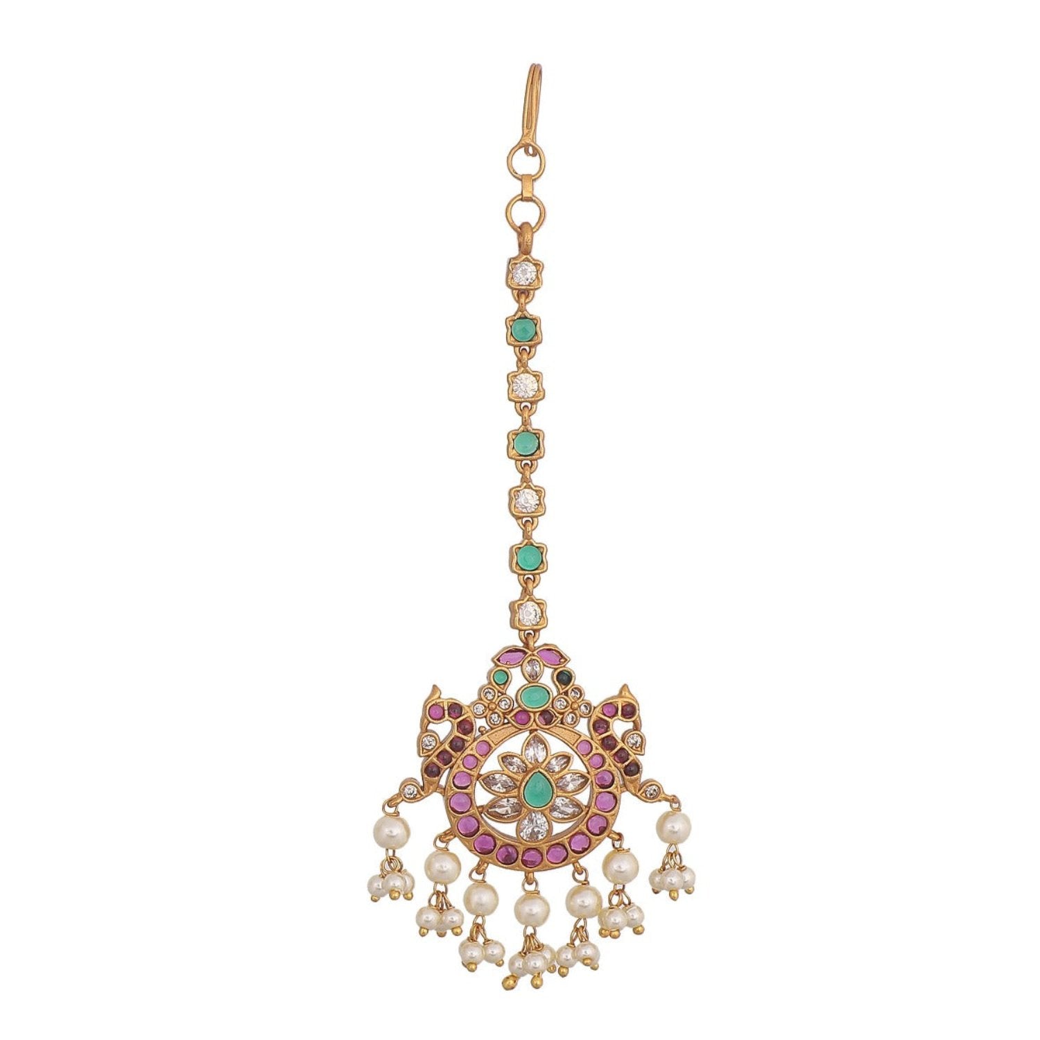 Antique Gold Plated Vasha Maang Tikka - Traditional Indian Bridal Hair Jewelry for Weddings & Festivals