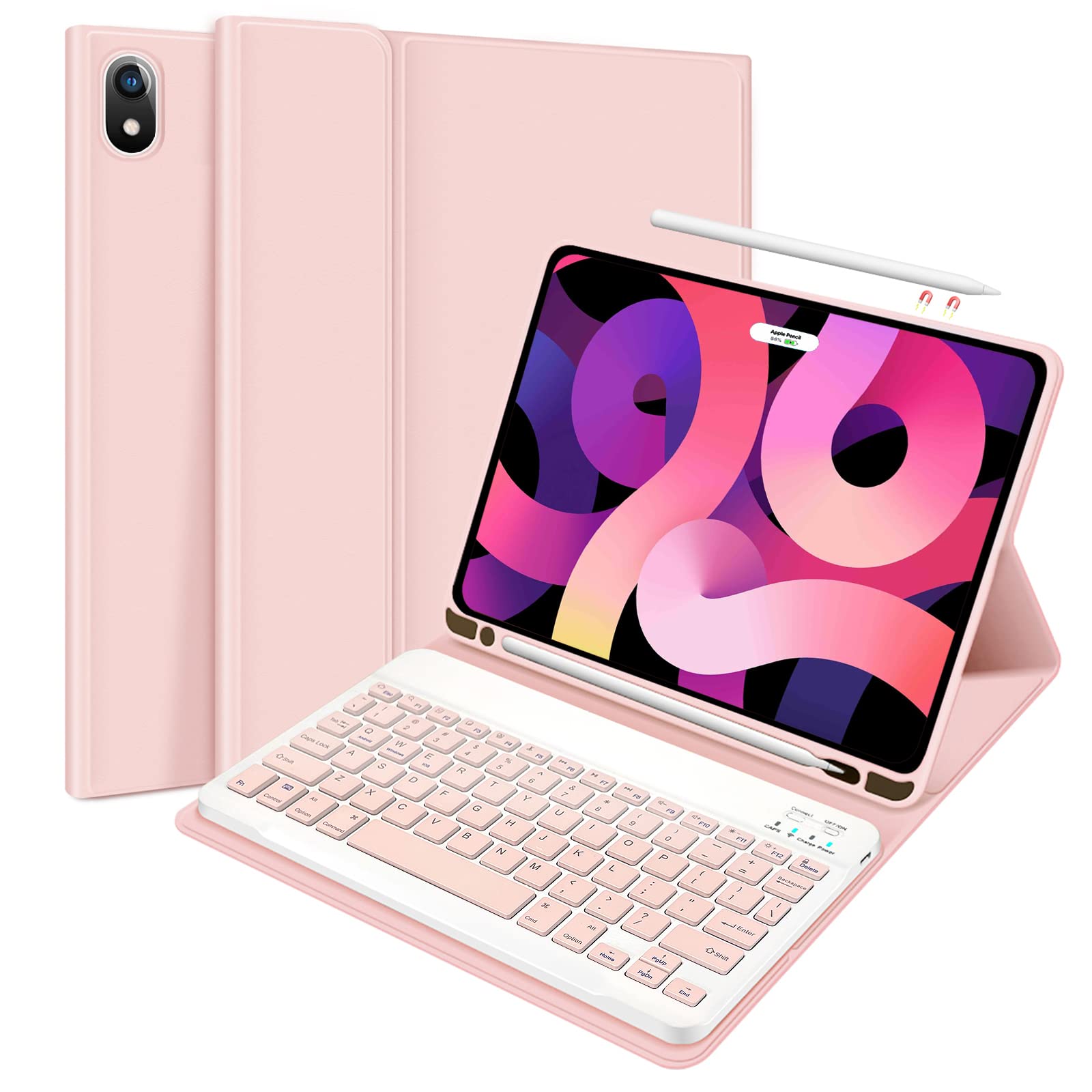 iPad Air 6th/5th/4th Generation Case with Keyboard - 11 inch & 10.9 inch Protective Cover with Detachable Wireless Keyboard, Pencil Holder & Auto Wake/Sleep | Perfect for Work, Study & Travel (Pink)