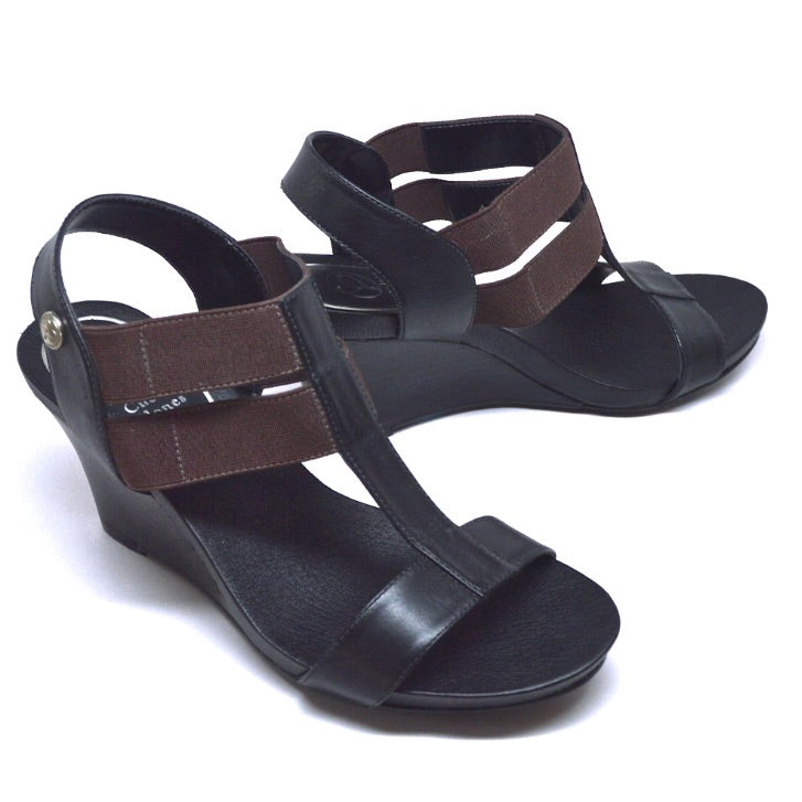 Stretch Wedge Heel Black Leather Shoes - Comfortable & Stylish for Women | Perfect for Casual Outings, Work & Evening Events