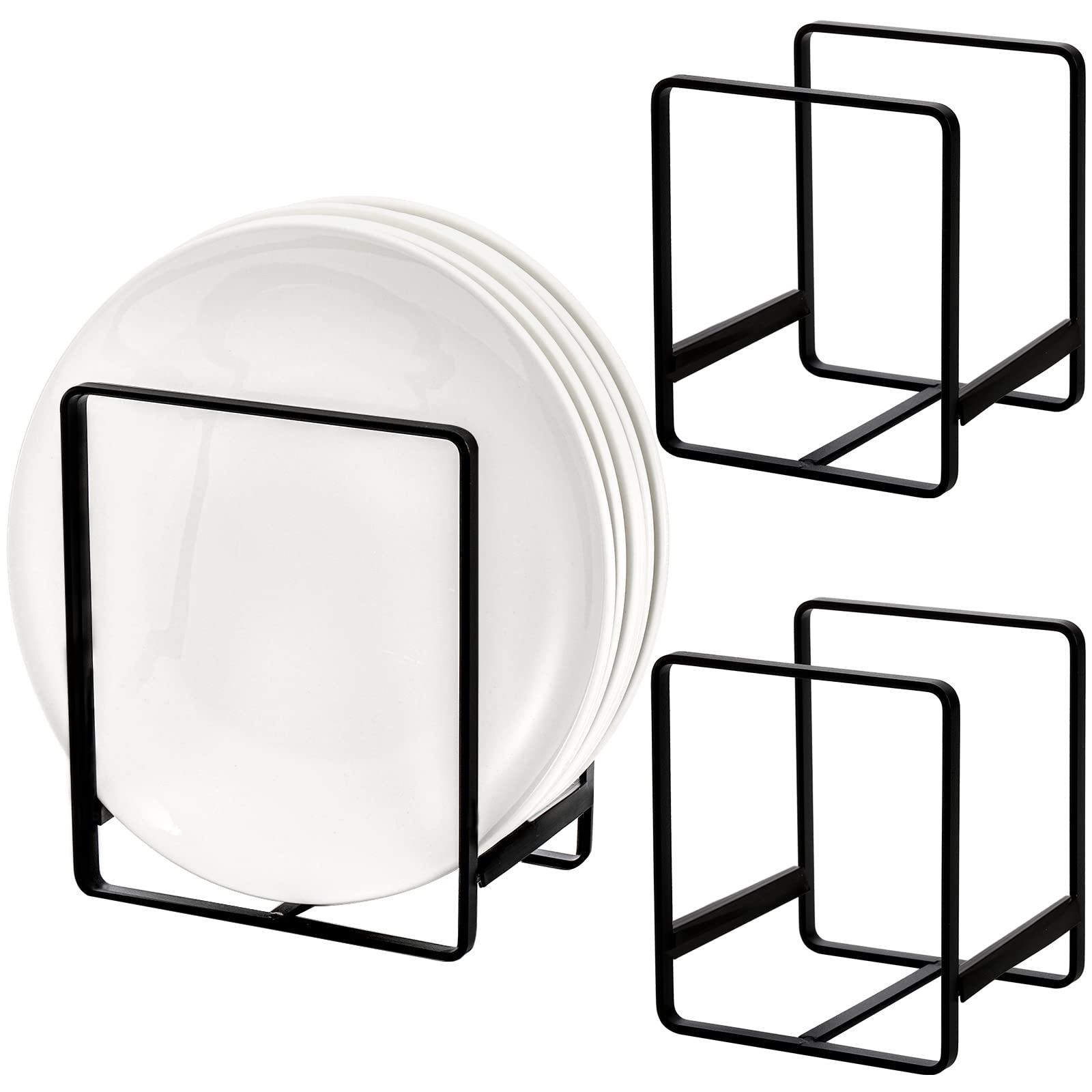 ZOOFOX 3-Piece Metal Dish Organizer Set - Kitchen Cabinet Plate & Pan Storage Rack for Pots, Pans & Dishes (2 Sizes) - Perfect for Pantry, Kitchen Cabinet & Countertop Organization
