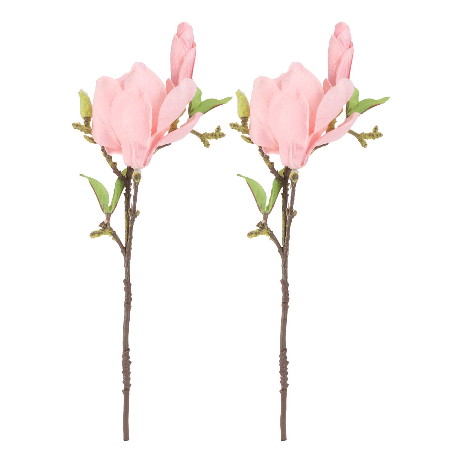 VALICLUD 2 Pack Pink Silk Magnolia Flowers Bouquet with Long Stems - Elegant Artificial Floral Arrangement for Home Decor, Wedding Centerpieces, Office Vase Fillers & Table Decorations