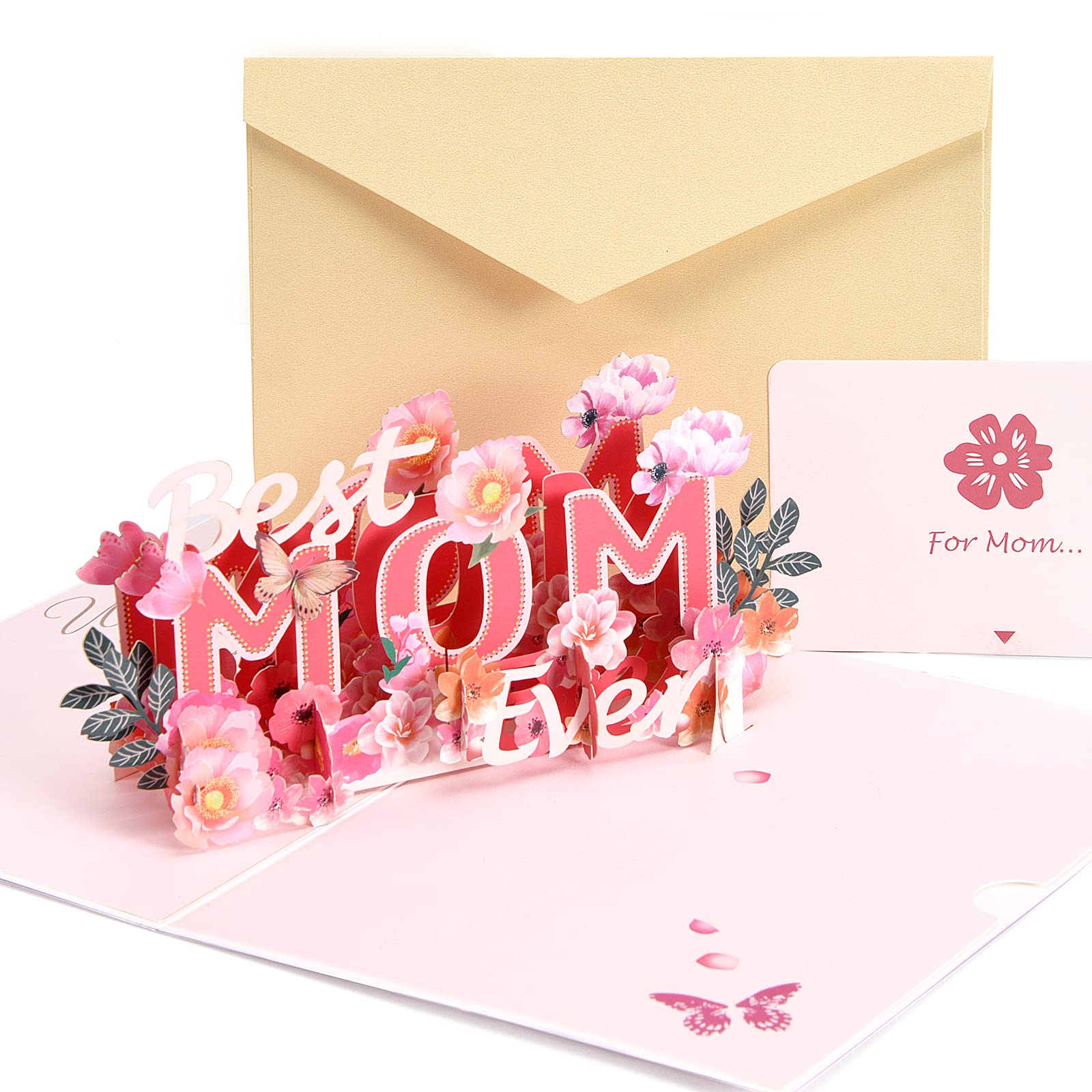 GREAT&LUCKY 3D Pop Up Greeting Cards Set - Best Mom Ever Flower Card for Mother's Day, Birthday, Anniversary | Includes Envelope & Blank Message Card | Perfect Gift for Mom, Wife, Grandma & Special Occasions