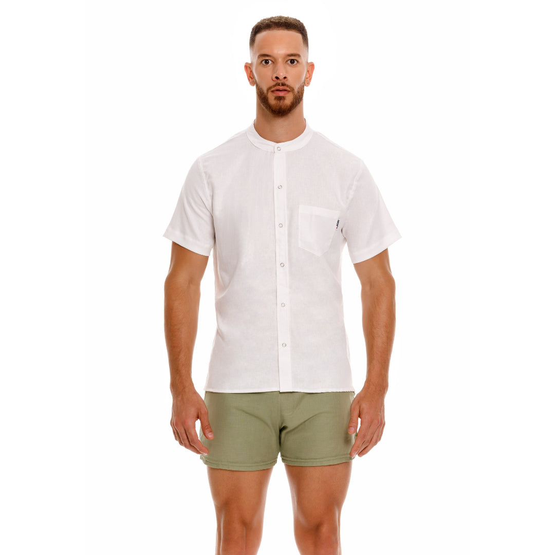 JOR Qatar Men's Short Sleeve Linen Shirt - Breathable White Summer Casual Shirt for Travel & Beach | Lightweight Comfortable Button Down Top for Hot Weather