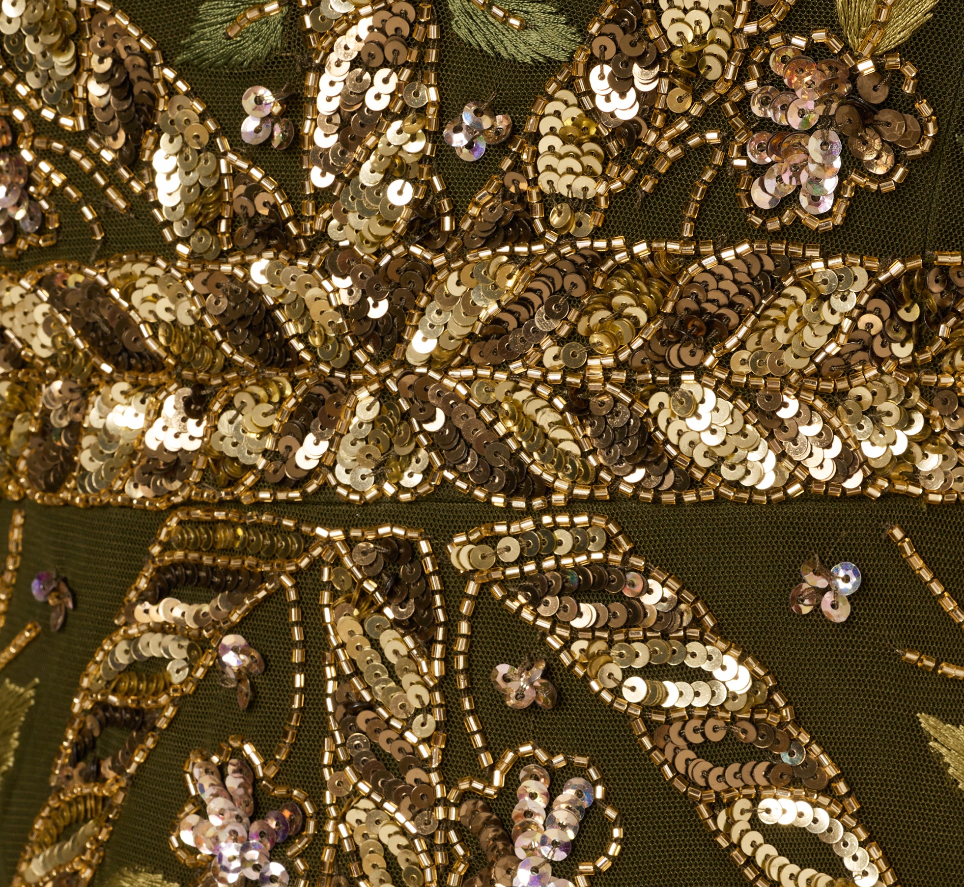 Sequin Beaded Ankle Length Dress With Flutter Sleeves in Olive Green - Perfect for Evening Parties, Cocktail Events & Special Occasions