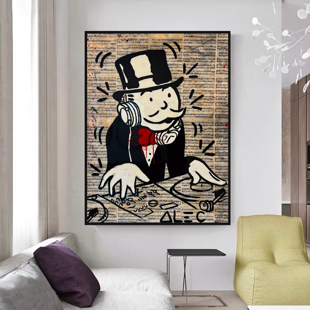 Alec Monopoly DJ Money Man Canvas Print - Limited Edition Artwork for Home & Office Decor | Wall Art Gift for Music & Pop Culture Fans