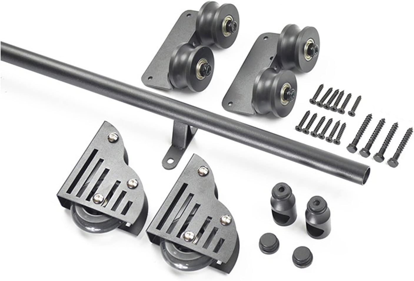 Black Steel Extension Rail for Rolling Library Ladder - Complete Hardware Kit with Floor Roller Wheels (Ladder Not Included) - Mobile Round Tube Ladder Rail for Home, Office, and Library Organization