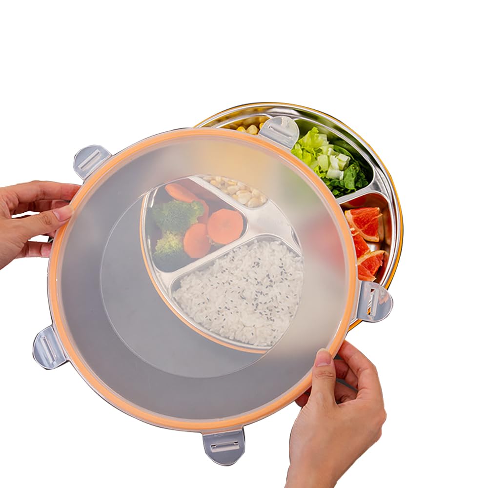 Stainless Steel Divided Serving Tray with Lid - 5 Compartment Reusable Veggie Platter & Snack Box (60oz) - Perfect for Parties, Picnics, and Meal Prep - Easy to Clean & Durable