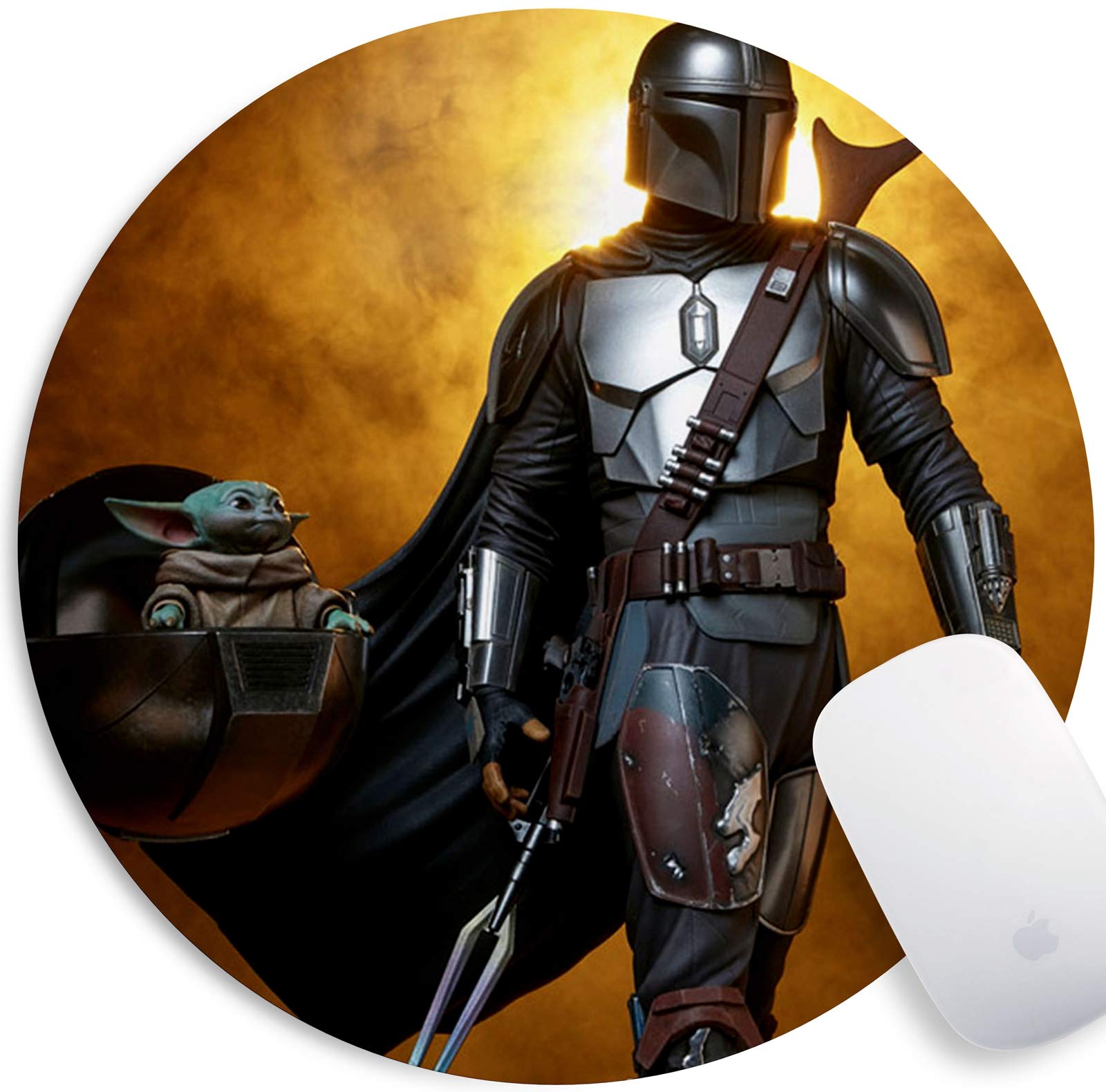 Non-Slip Mandalore Themed Gaming Mouse Pad - Round Rubber Base Desk Mat for PC, Laptop & Office Work (Star Wars Inspired Design) - Perfect for Gamers, Programmers & Home Office Use
