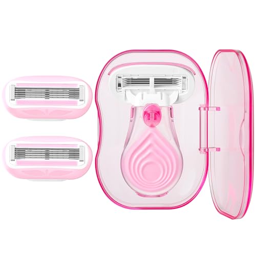 CAYYET Women's 5-Blade Mini Razor Set - Pink Travel Shaving Kit with 1 Handle, 3 Refills & Case | Smooth Skin Essential for Legs, Underarms & Bikini Area | Perfect for Vacation, Gym Bag & On-The-Go Grooming