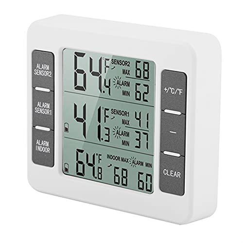 CHICIRIS Wireless Digital Refrigerator Thermometer with Audible Alarm, 2 Sensors & Min/Max Display - Monitor Food Safety in Kitchen, Fridge, Freezer