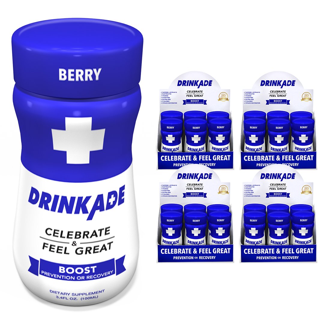 DrinkAde Boost (24 Pack) - Hydration & Recovery Drink with Caffeine, Electrolytes, Vitamin B | Energy Booster & Liver Detox Support | Low-Calorie (5 Cal), Sugar-Free, Vegan, Non-GMO | Perfect for Workouts, Hangovers & Daily Hydration