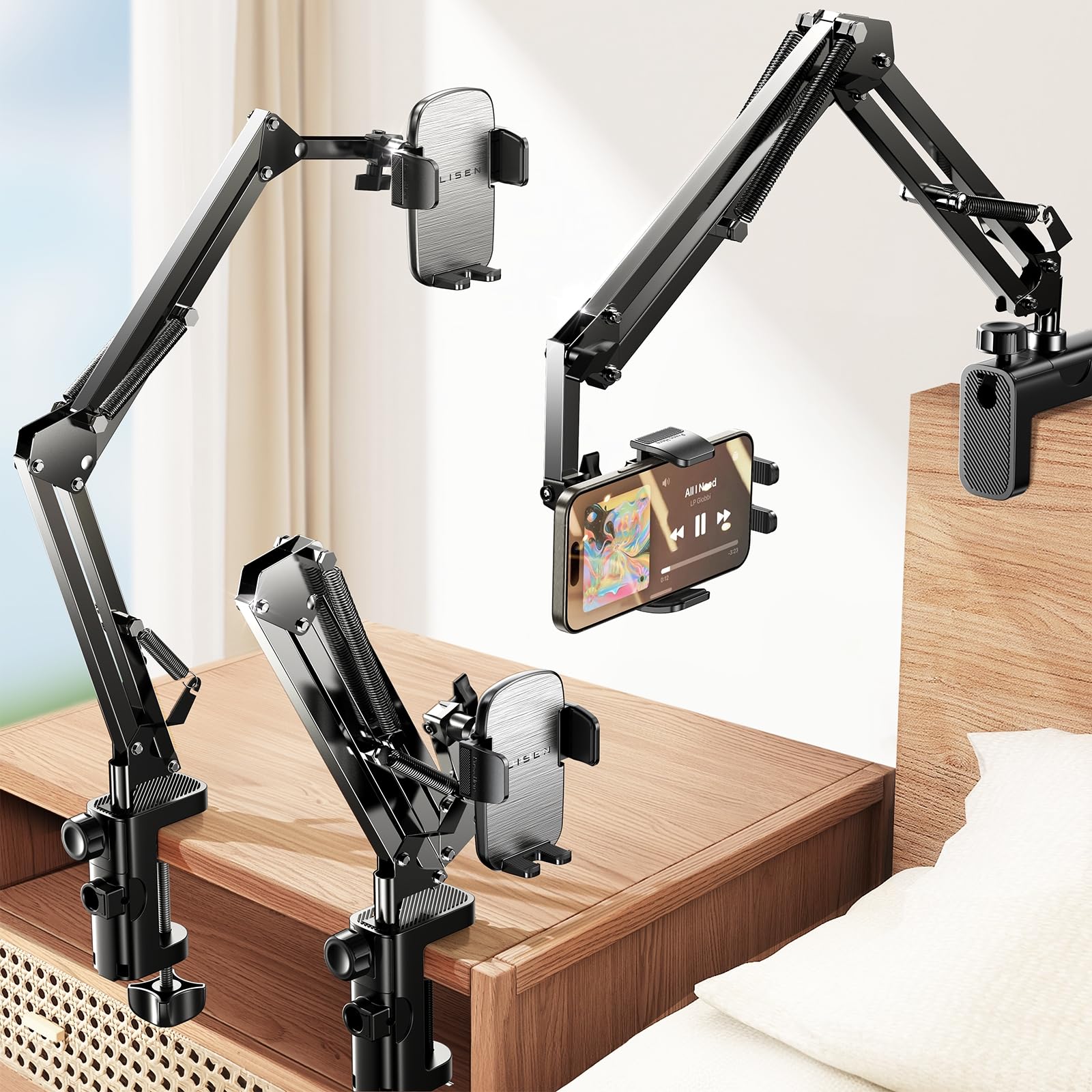 Flexible Gooseneck Phone Holder for Bed & Desk - iPhone 16/15 Stand for Watching & Filming