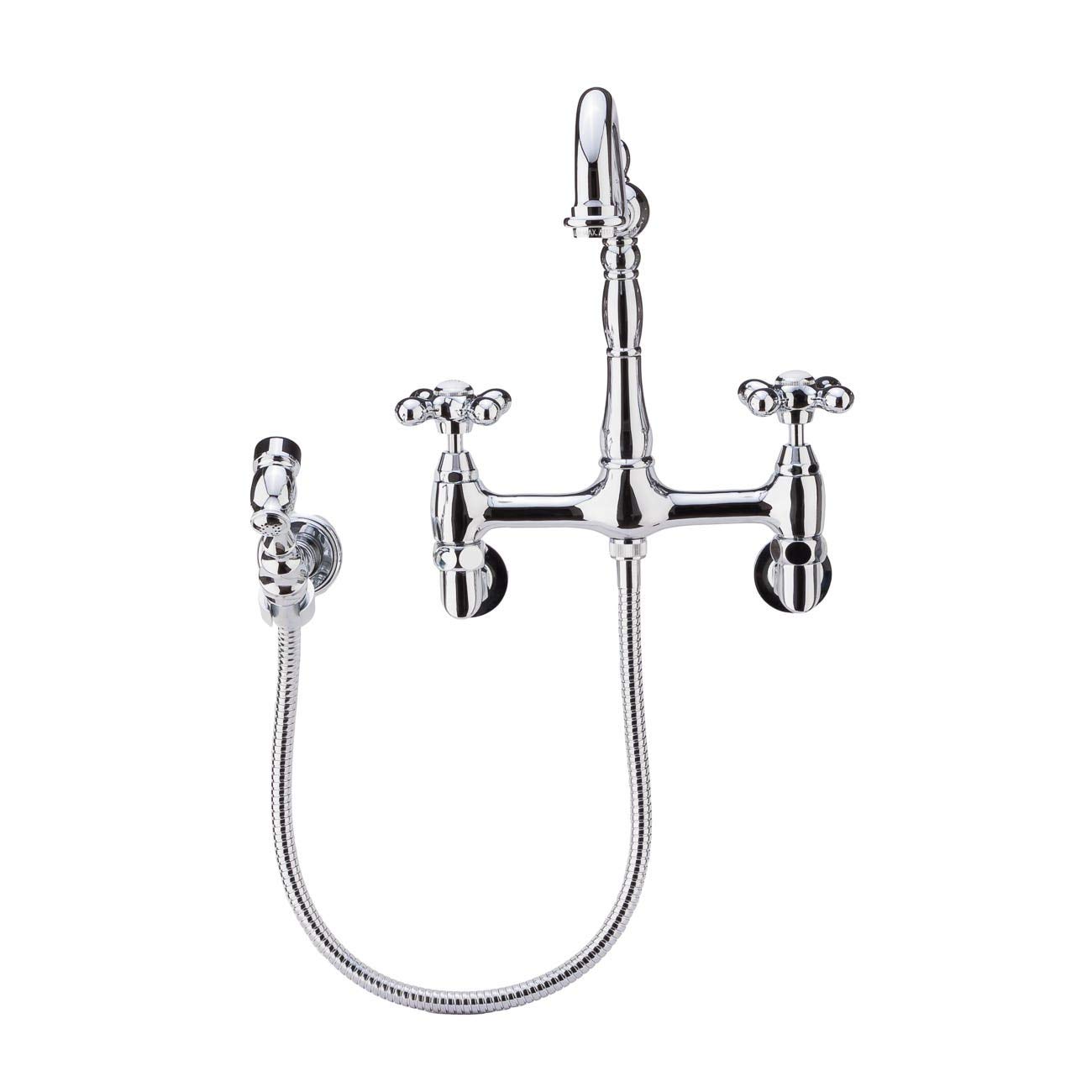 Vintage Wall Mounted Bridge Kitchen Faucet with Metal Cross Handles - Classic Design for Farmhouse & Industrial Style Bathrooms - Perfect for Bath Tubs, Sinks, and Wet Bars