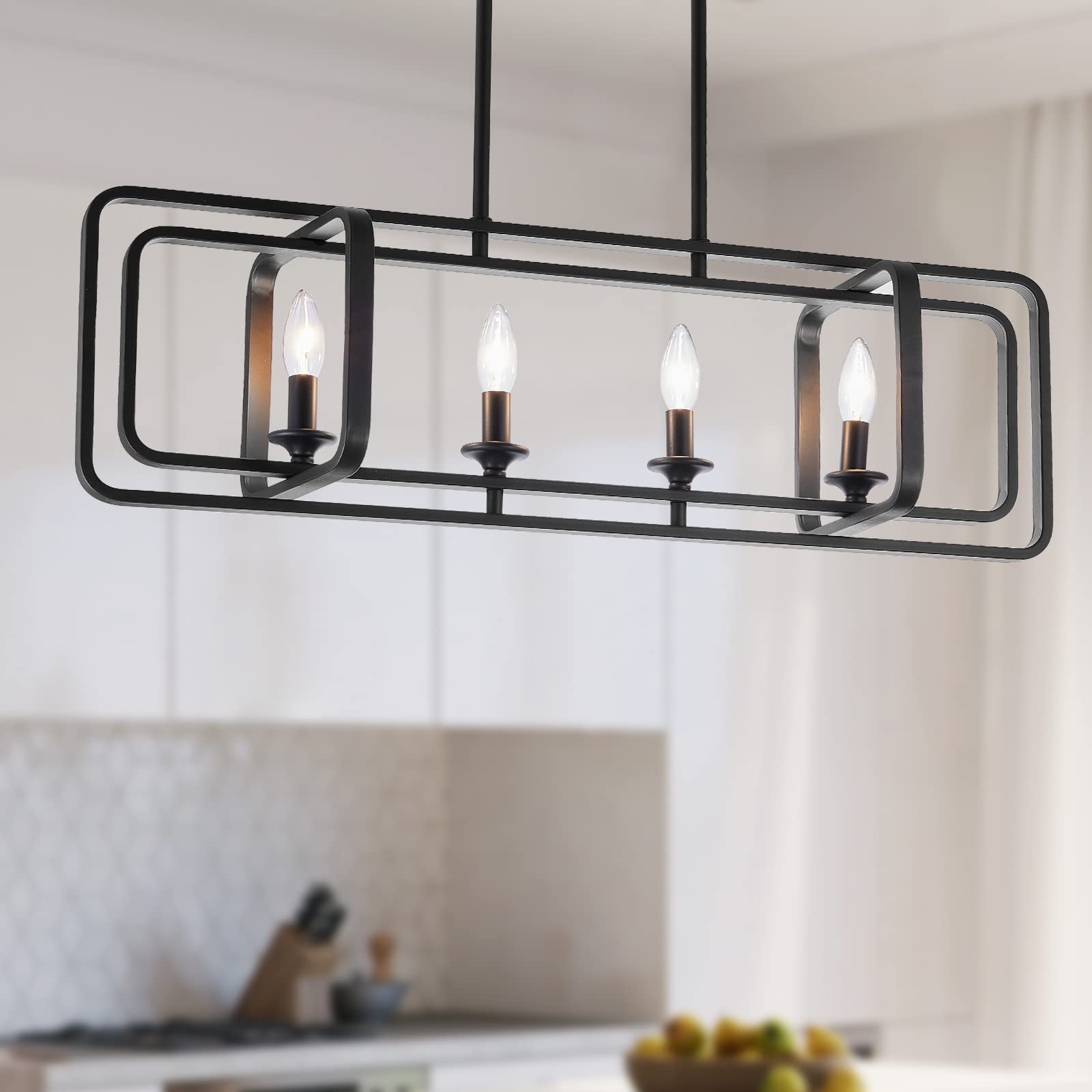 MAVCADONF 4-Light Farmhouse Chandelier - Black Metal Kitchen Island Pendant Lighting for Dining Room, Breakfast Bar, Living Room & Home Decor | Rustic Industrial Ceiling Fixture