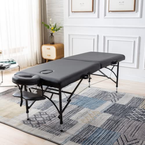 73 Inch Portable Folding Massage Table - Adjustable 2-Section Aluminum Frame with Memory Foam & PU Leather - Professional Spa Bed for Home, Clinic, or Mobile Therapy - Includes Carrying Case for Easy Transport